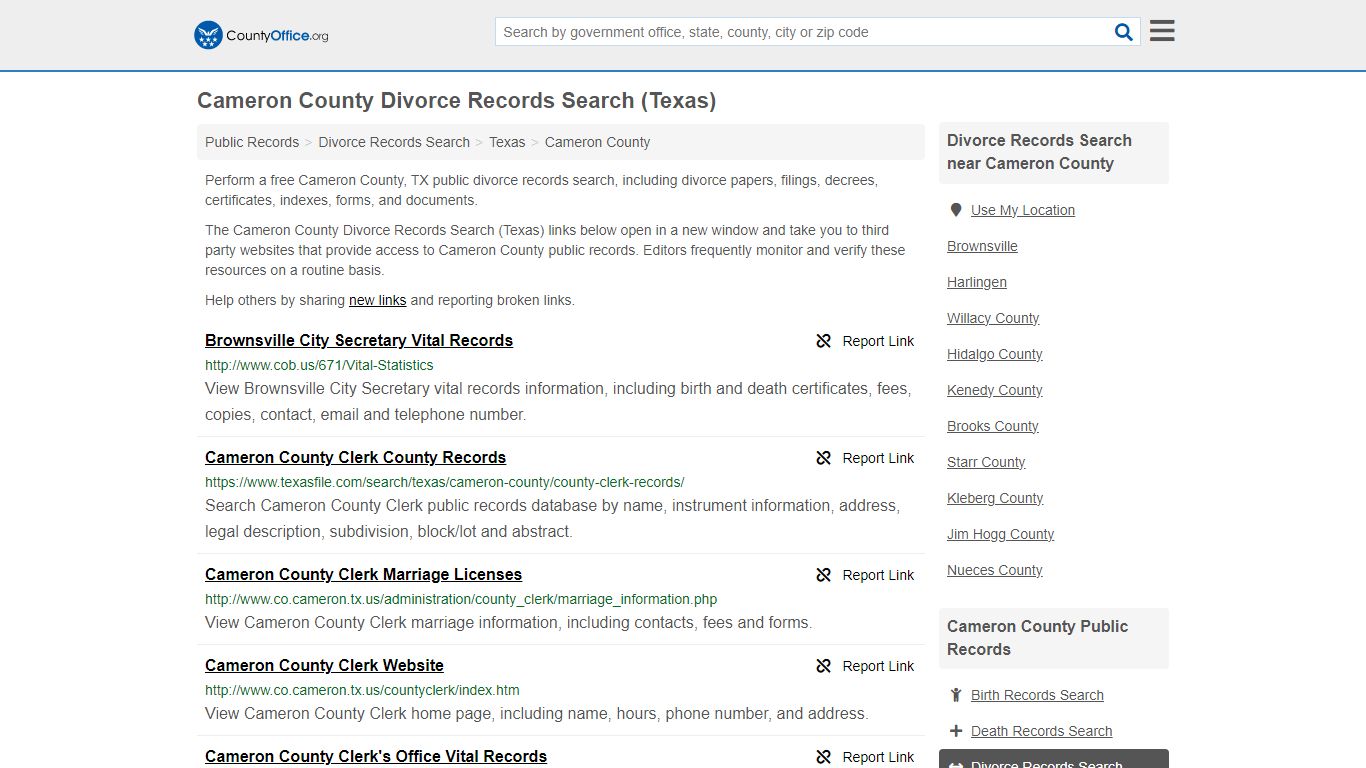 Cameron County Divorce Records Search (Texas) - County Office